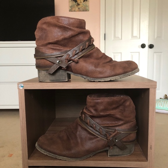 SO Shoes - so faux leather chestnut western style ankle boots